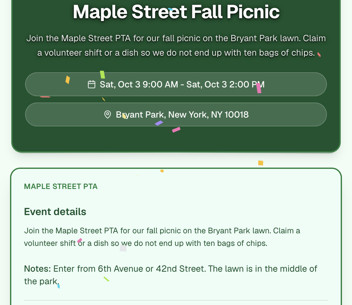 A published signup page using a themed background